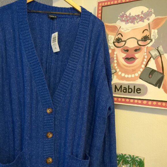 Torrid Vegan Cashmere Boyfriend Cardigan Sweater Blue Size 2X (18/20) NWT - Picture 6 of 14